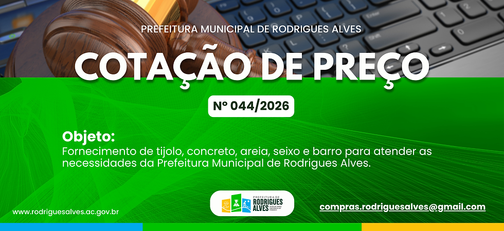 Fornecimento de tijolo, concreto, areia, seixo e barro para atender as necessidades da Prefeitura Municipal de Rodrigues Alves.