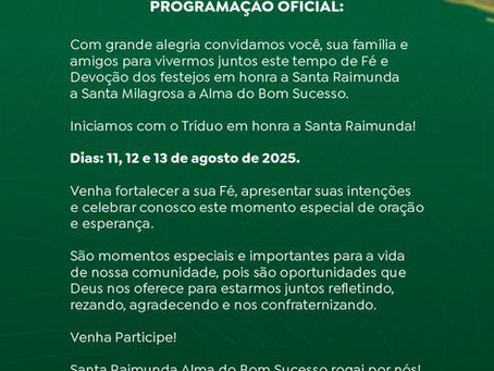 Festejos em honra a Santa Raimunda: Programação