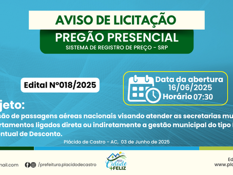 PP SRP Nº018/2025 - Aviso de Licitação