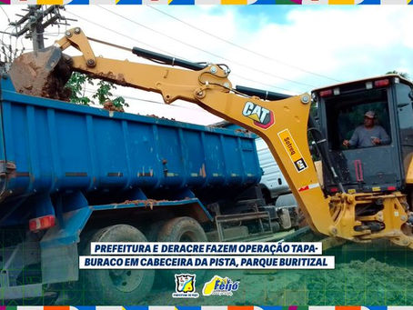 Prefeitura e Deracre fazem operação tapa-buracos em cabeceira da pista, parque buritizal 