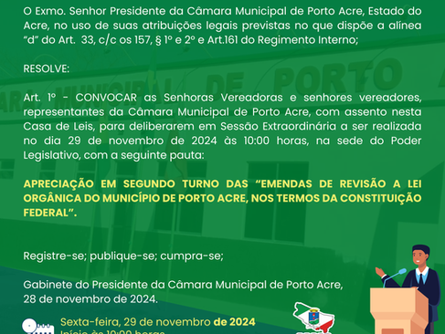 Sessão Extraordinária: Edital de Convocação nº 006/2024