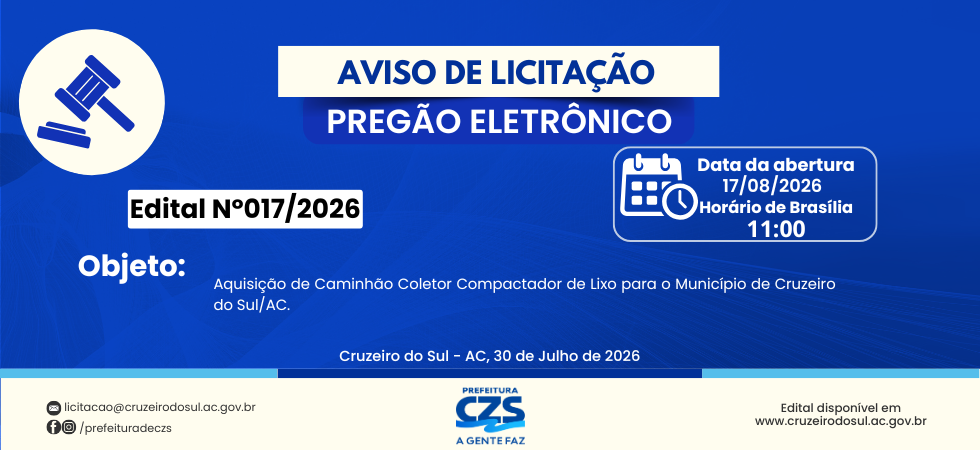 Aquisição de Caminhão Coletor Compactador de Lixo para o Município de Cruzeiro do Sul/AC.