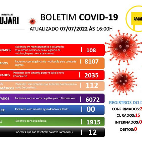 Boletim Covid-19 atualizado, 07 de julho de 2022