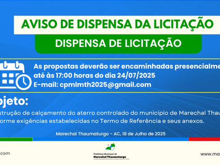 DL Nº/2025 - AVISO DE DISPENSA DE LICITAÇÃO