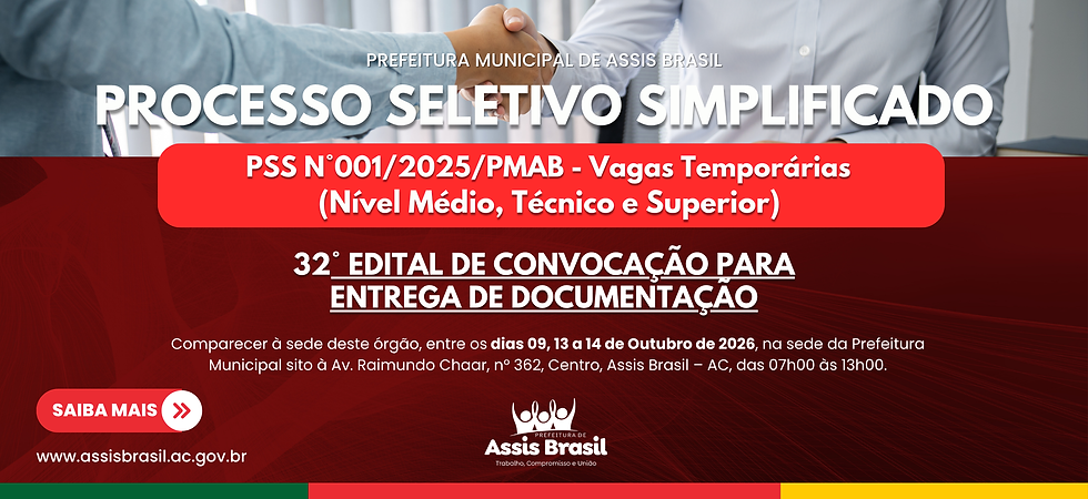 32º Edital de Convocação para entrega de documentos - PSS Nº 001/2025