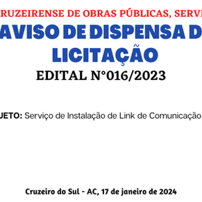 Licitação: DL 016/2023 - Aviso de Licitação