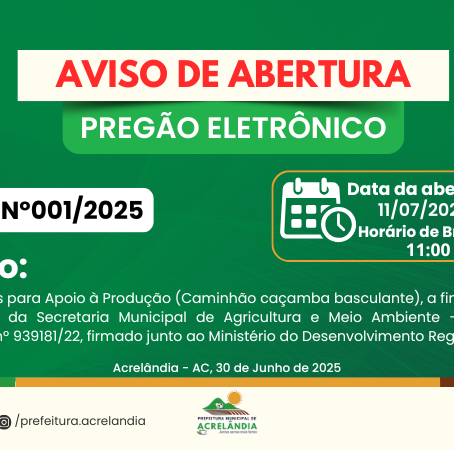 PE N°001/2025 - Aviso de Abertura de Licitação