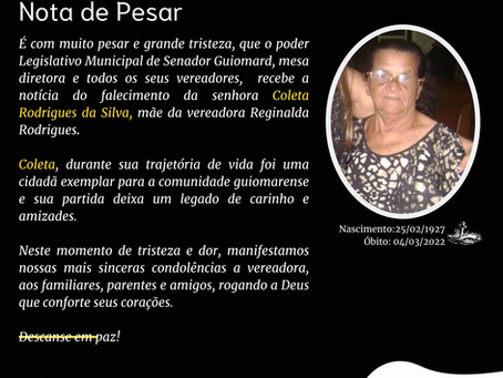 Nota de pesar: Coleta Rodrigues da Silva