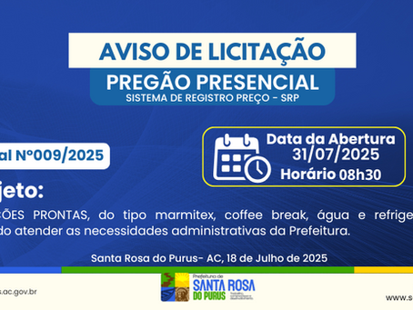 PP SRP N°009/2025 - Aviso de Licitação