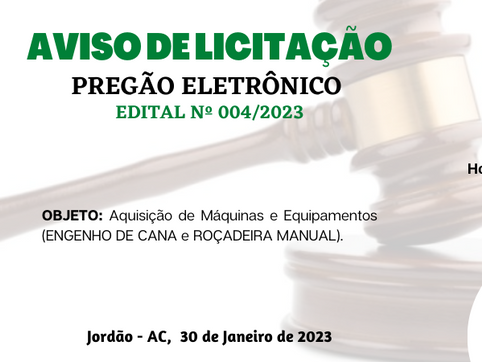 Licitação: PE N°004/2023 - Aviso de Licitação