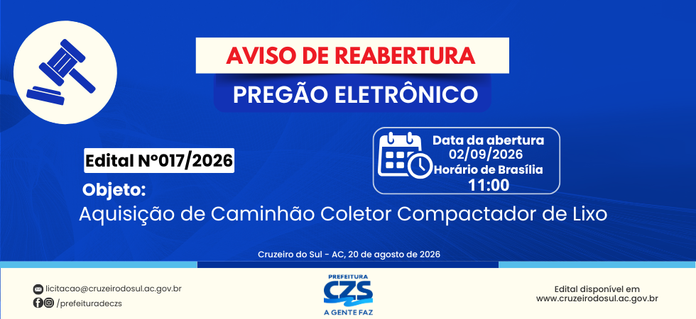 Aquisição de Caminhão Coletor Compactador de Lixo para o Município de Cruzeiro do Sul/AC.