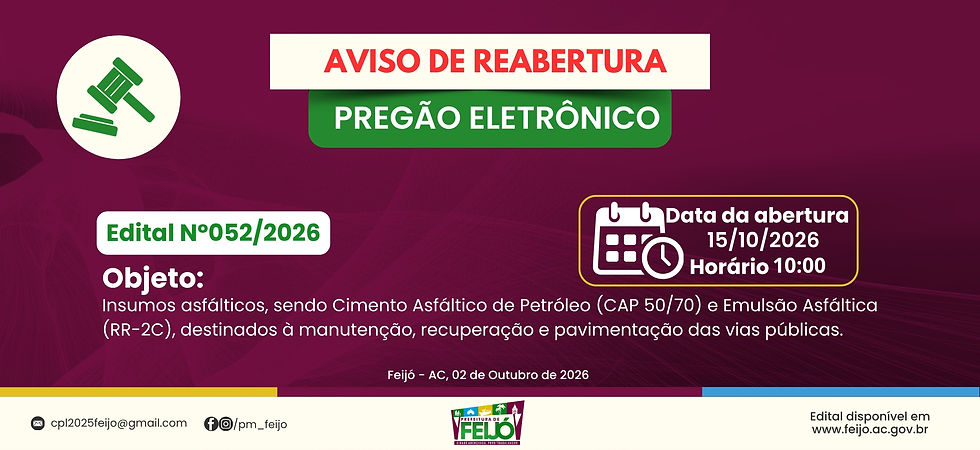Aquisição de insumos asfálticos, sendo Cimento Asfáltico de Petróleo (CAP 50/70) e Emulsão Asfáltica (RR-2C), destinados à manutenção, recuperação e pavimentação das vias públicas.