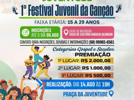 Mâncio Lima Abre Inscrições para o 1º Festival Juvenil da Canção com R$ 3,5 Mil em Prêmios
