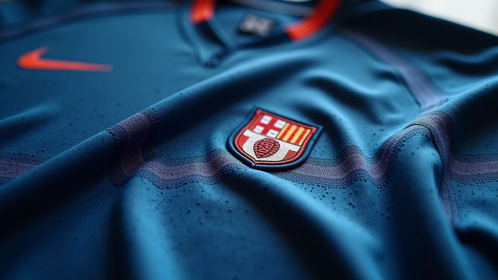 Close-up view of a football jersey fabric showing texture and stitching