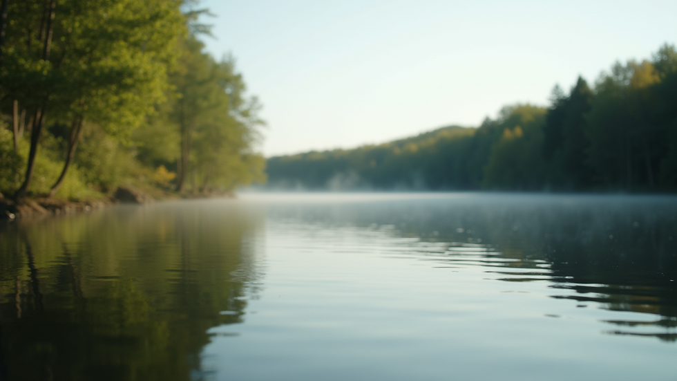 Eye-level view of a serene nature scene with a calm lake
