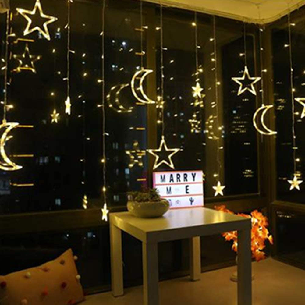 Moon Stars Curtain String Lights White.