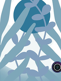 Blue moon and leaves digital nature art