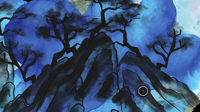 blue and black mountain tree art