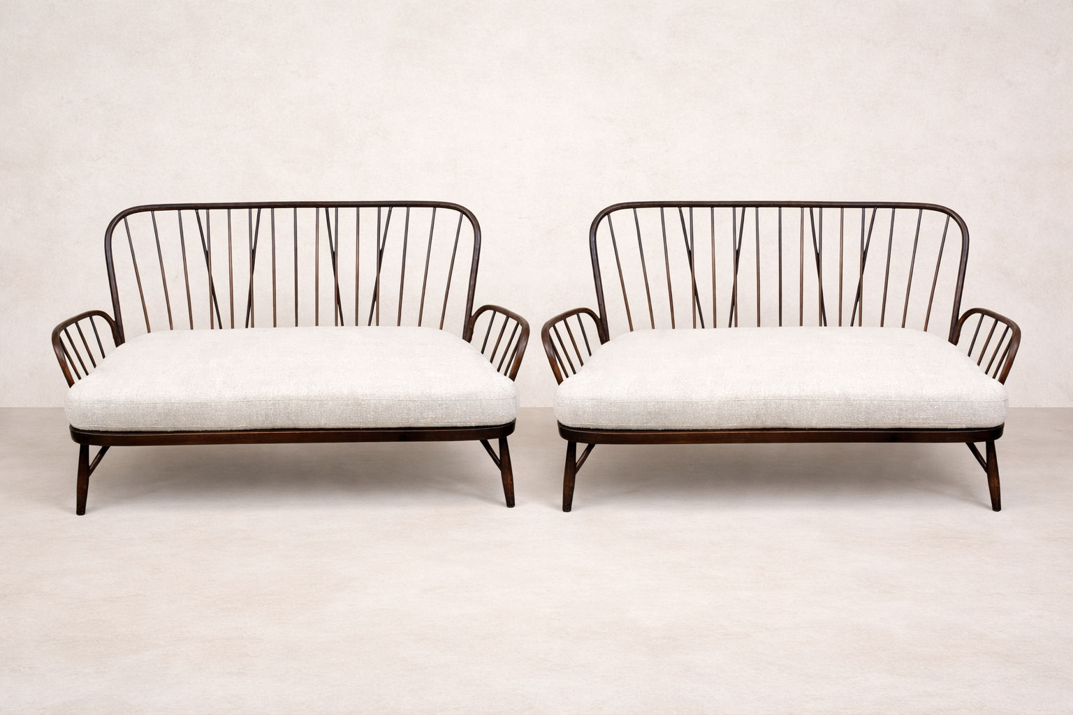 Pair of Ercol Windsor Two-Seater Sofas, Old Colonial Finish, Newly Upholstered L