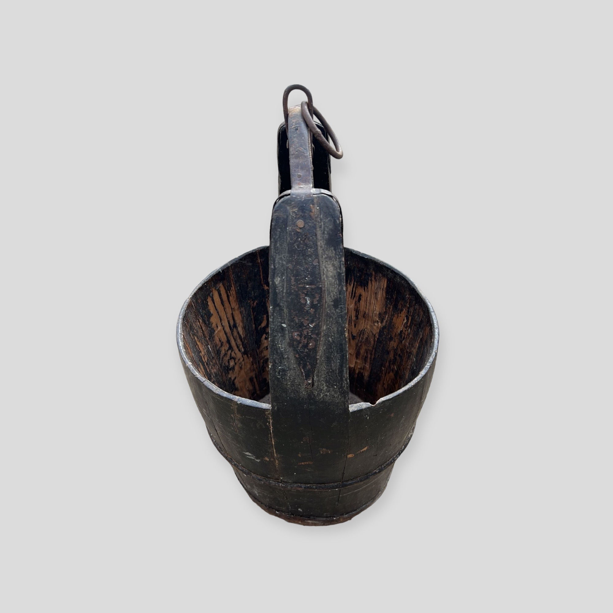 19th-Century Handcrafted Oak and Iron Bound Wooden Bucket