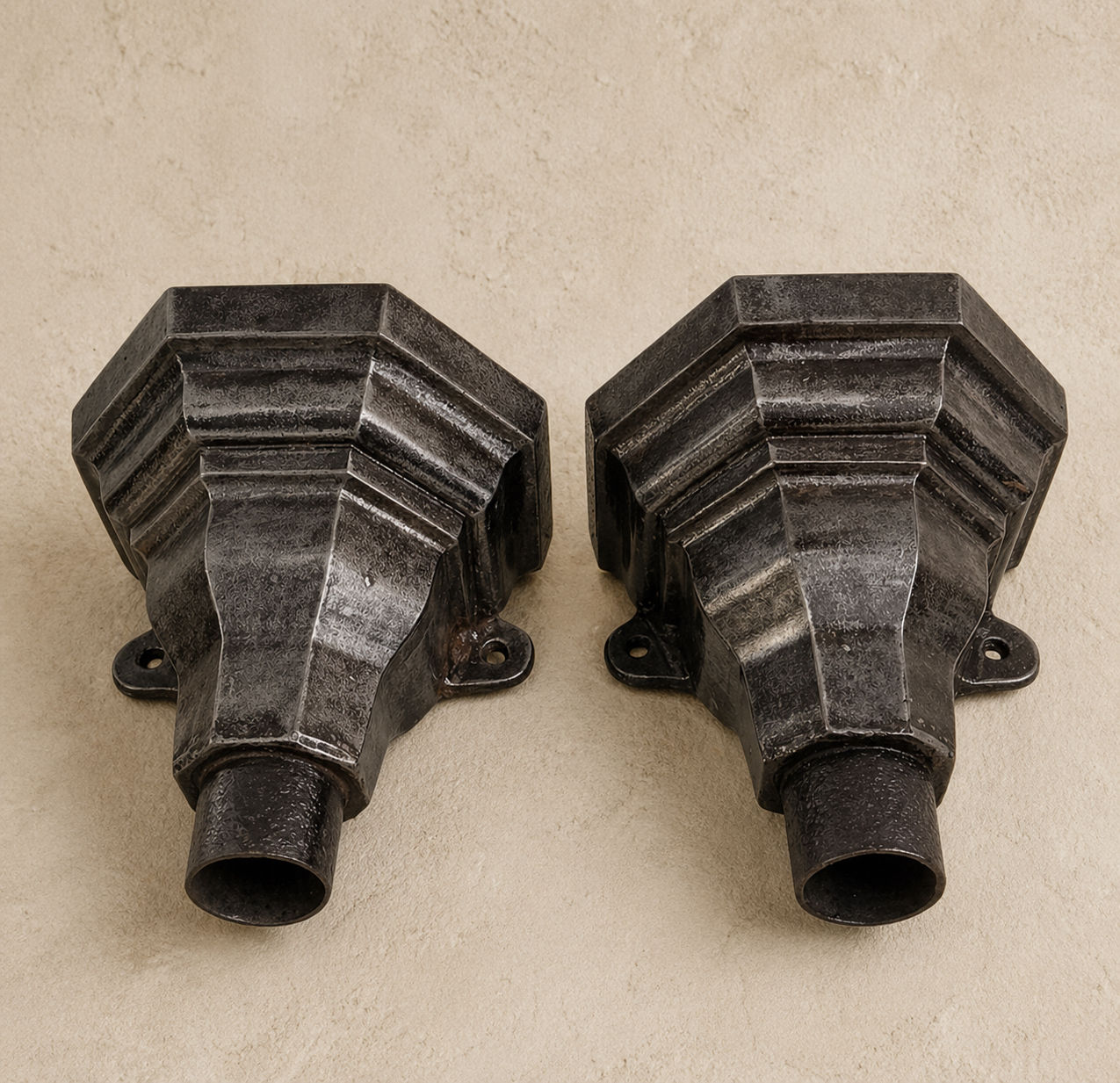 Pair of Early 20th Century Cast Iron Rainwater Hopper Heads