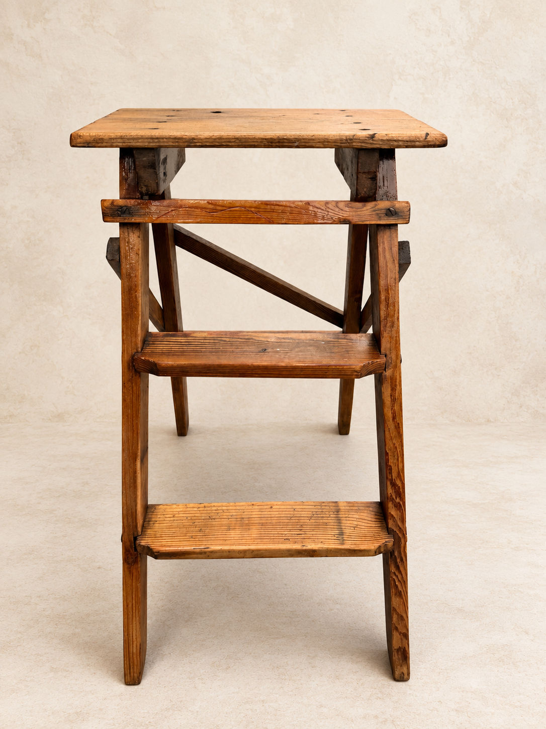 Vintage Pine Library Steps with Tabletop