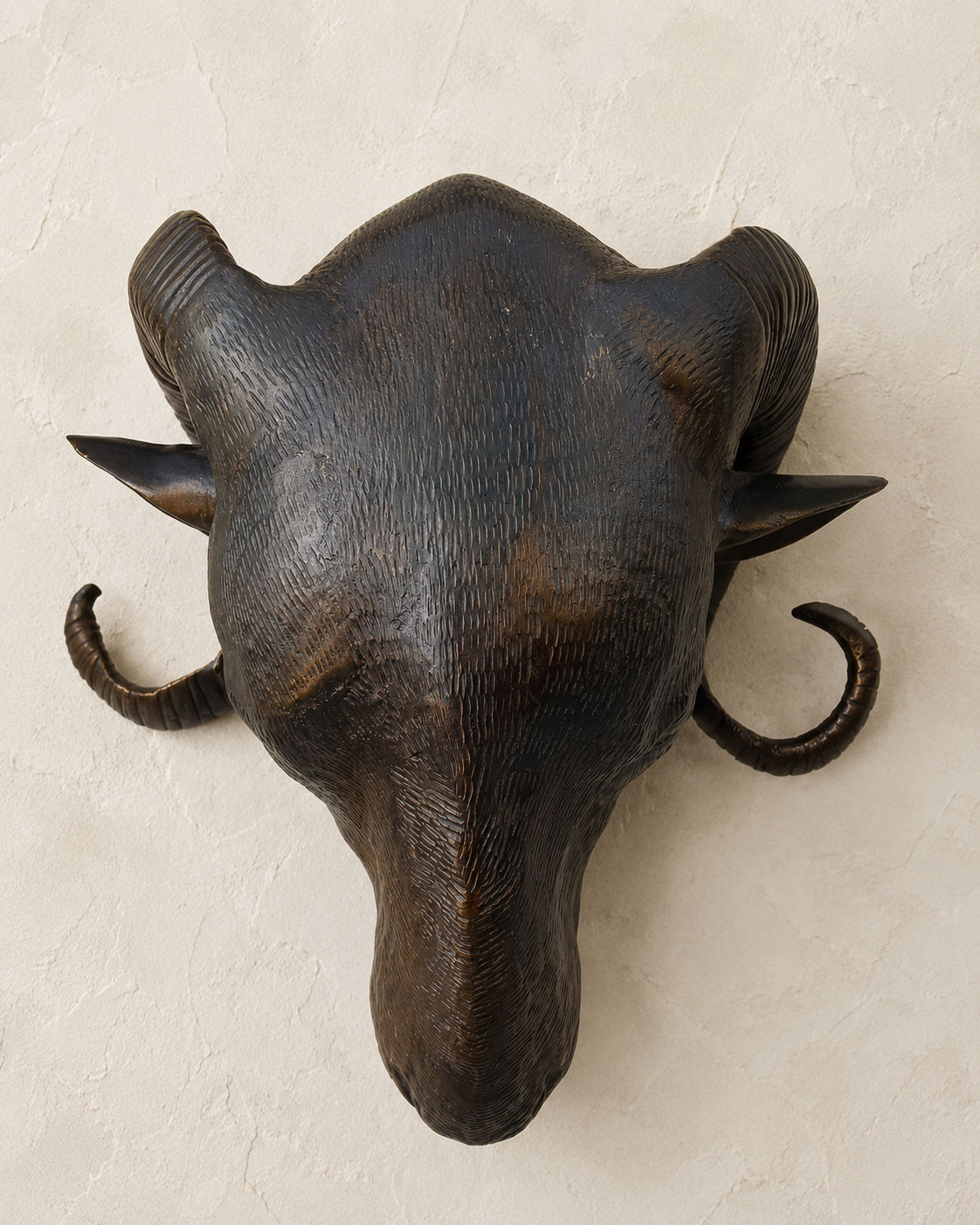 Mid-Century Cast Bronze Ram’s Head Wall Pocket or Wall Vase, c.1950–1975