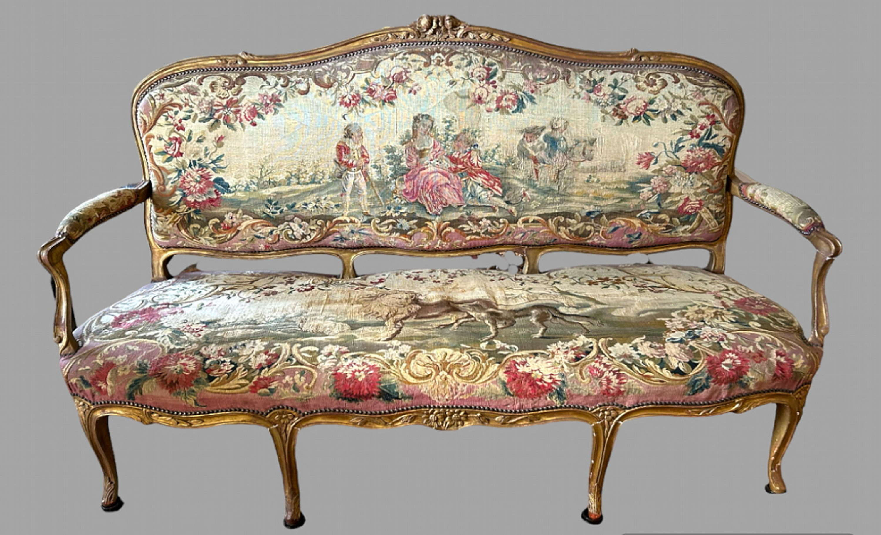 A c. 1850 Three-Seater Gilded Wood Canapé