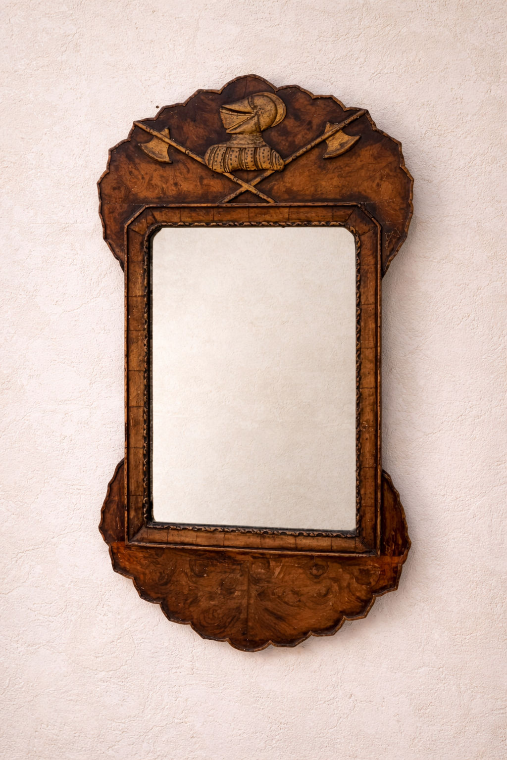 Antique Carved Walnut Mirror with Armorial Crest – c.1880–1900