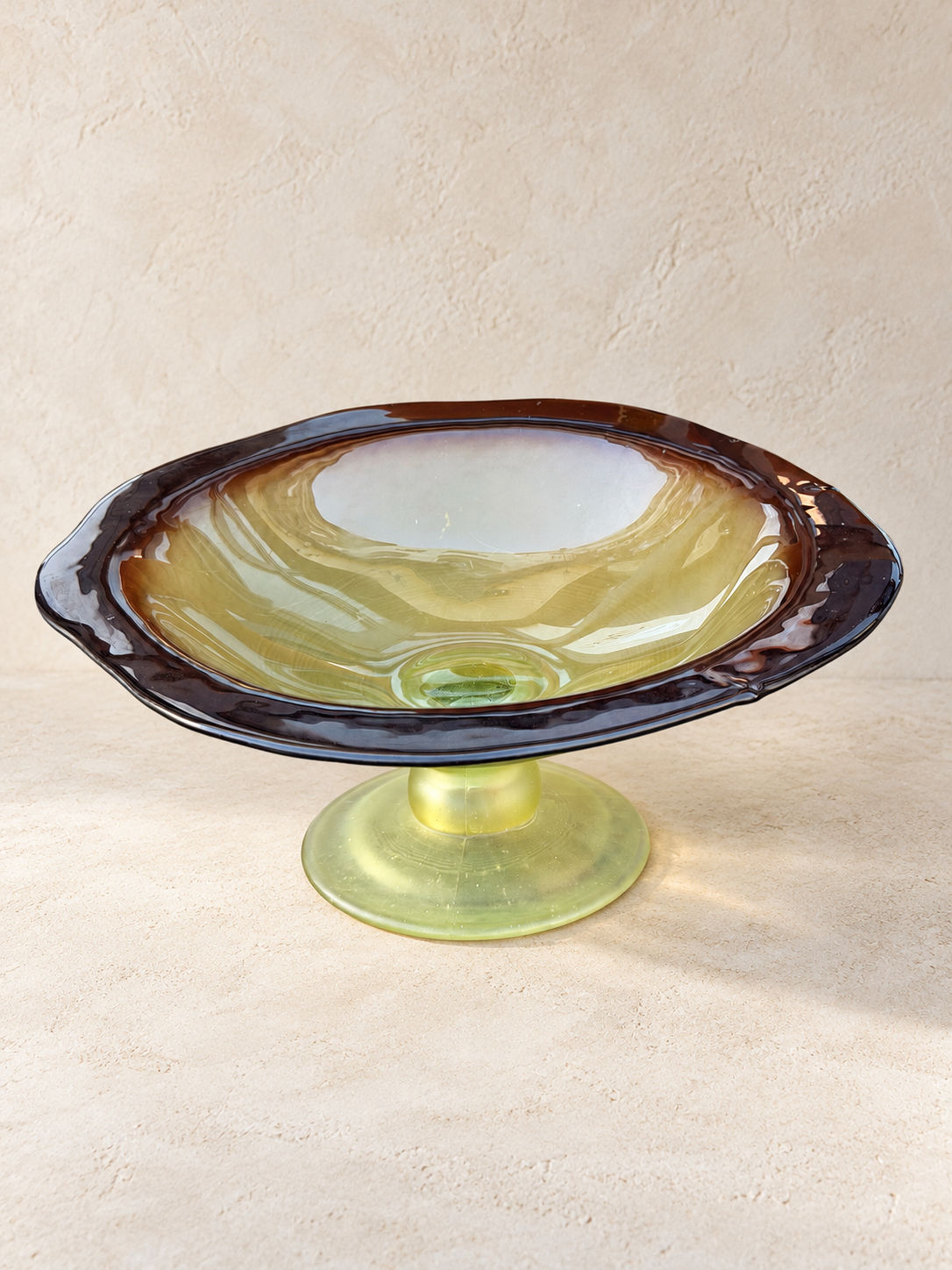 Large Vintage Coloured-Glass Pedestal Bowl