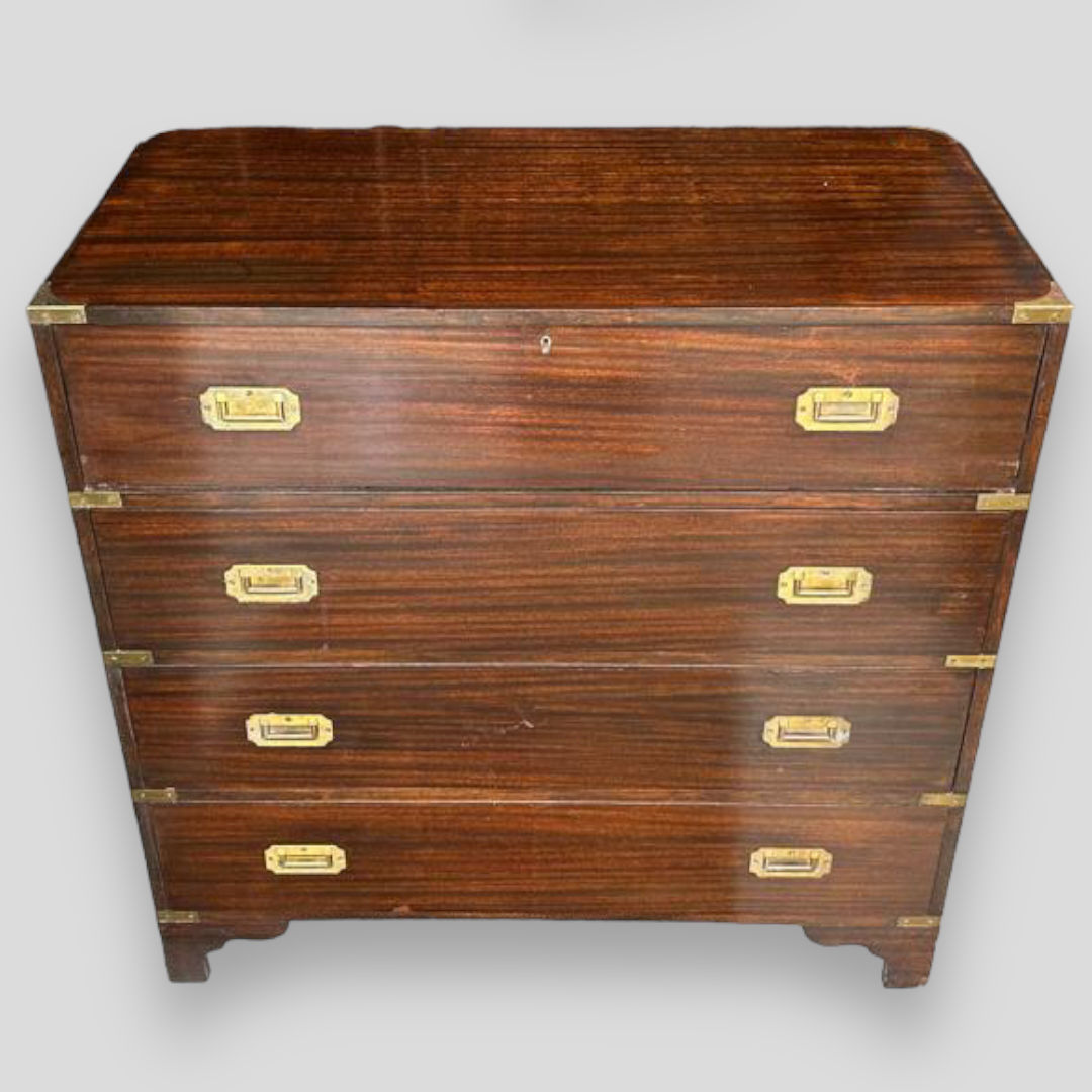 A C20th Campaign-Style Secretaire/Chest of Drawers