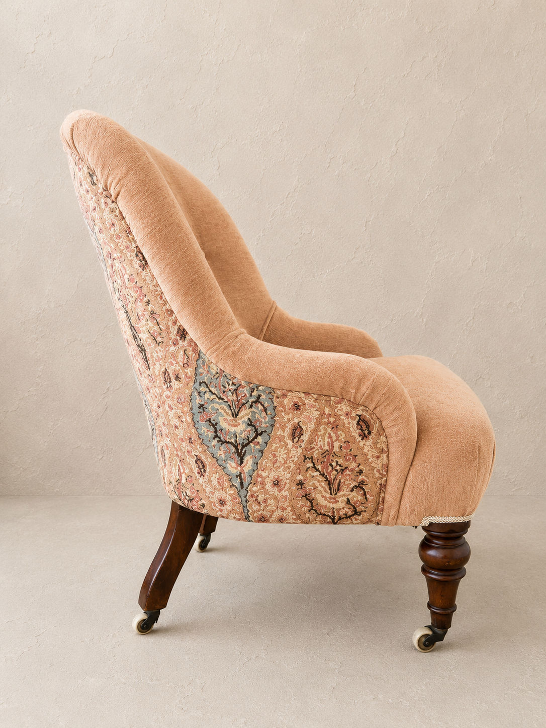 Victorian Iron-Back Nursing Chair in Velvet & Robert Kime Avebury Fabric