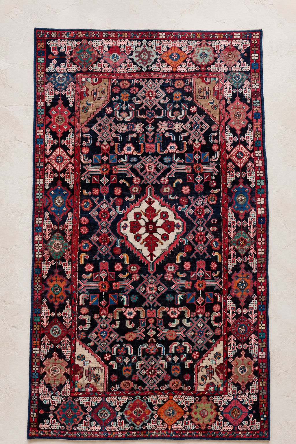 Antique Persian Hamadan Hand Knotted Wool Rug c.1940 Geometric Carpet 220 x 135
