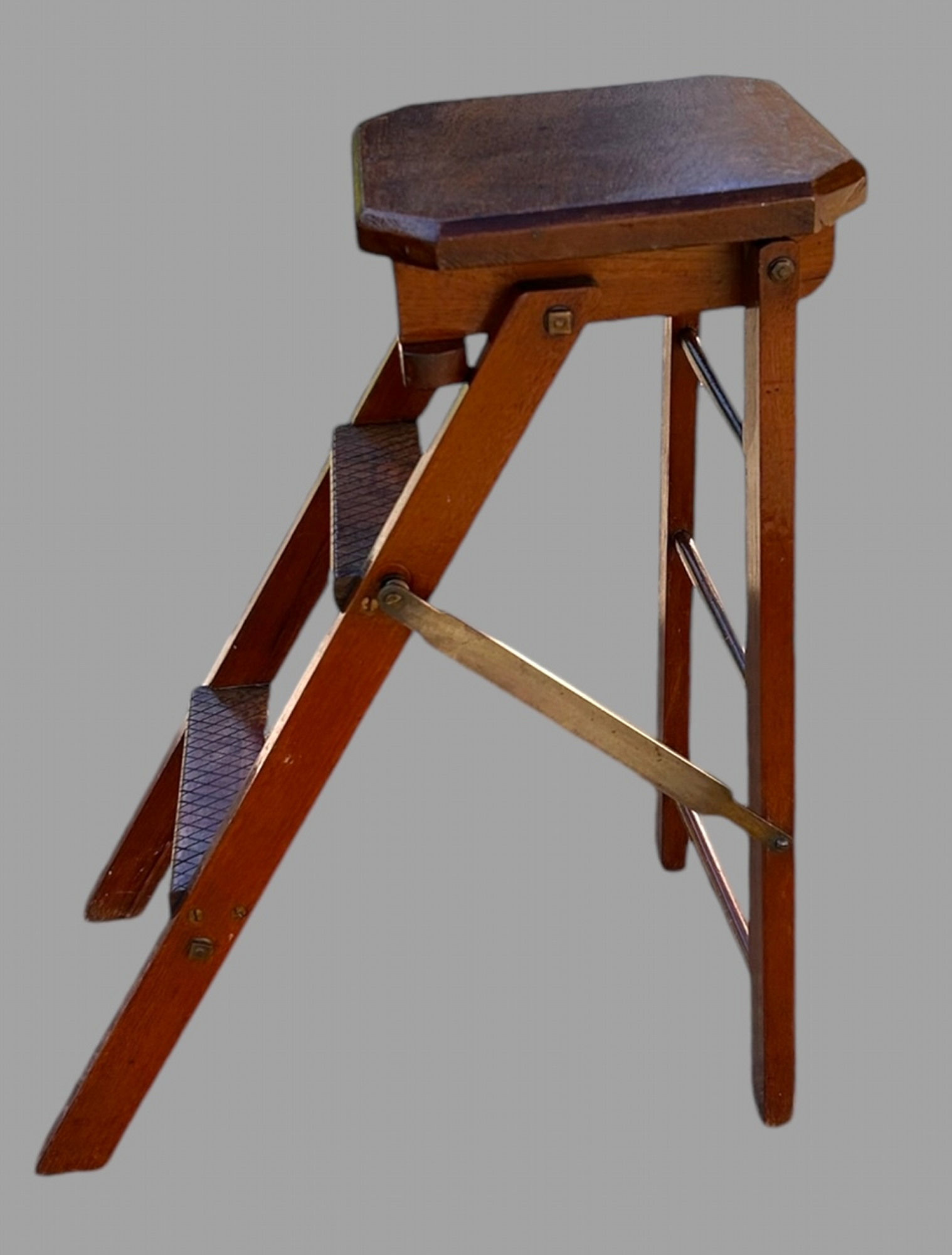 An Edwardian Useful Beech and Oak Ladder
