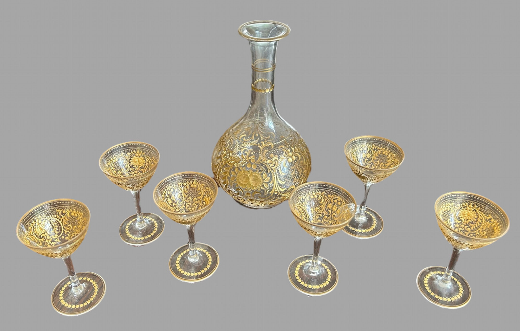 An Attractive Set of Six Cordial Glasses and Decanter