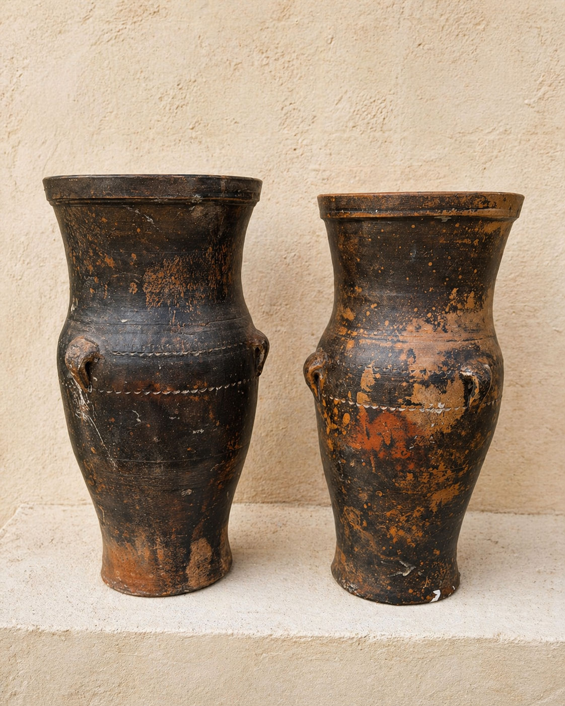 Matched Pair of Antique Mediterranean Terracotta Olive Jars