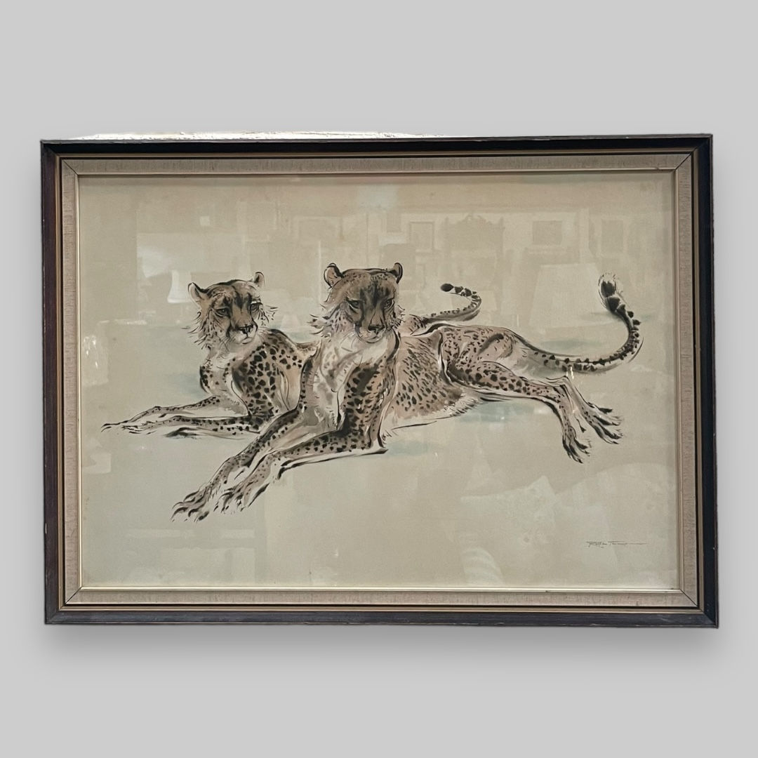 c. 1960s Ralph Thompson Print of Two Juvenile Cheetahs
