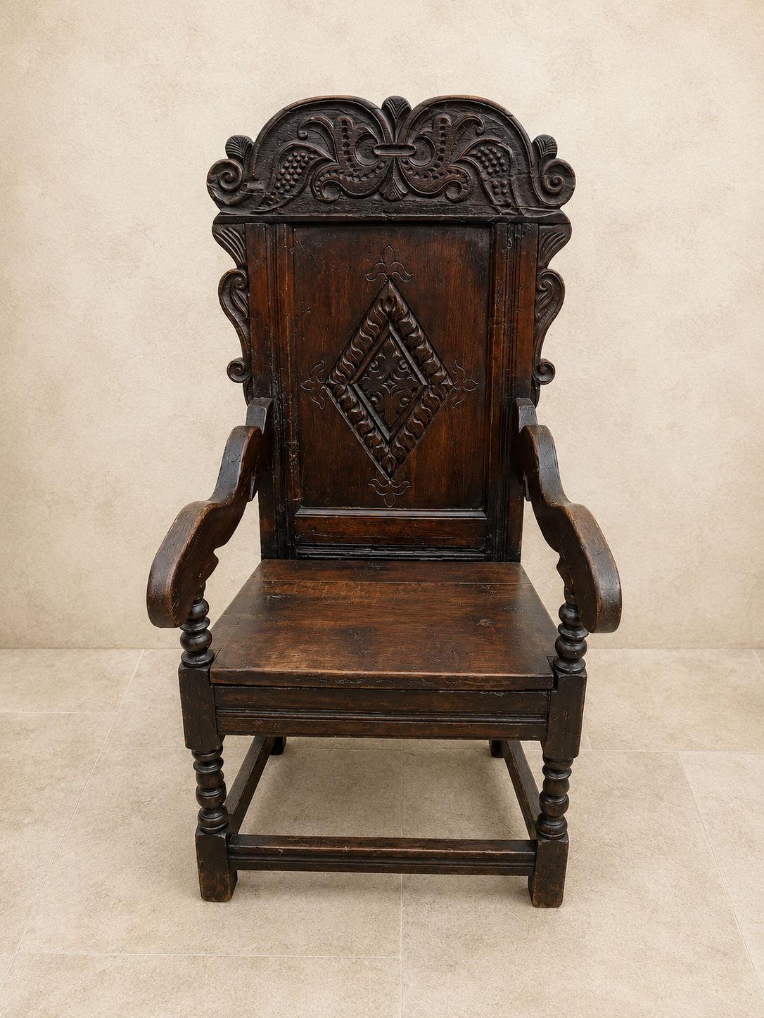 19th Century Carved Oak Wainscot Chair in the 17th Century Manner
