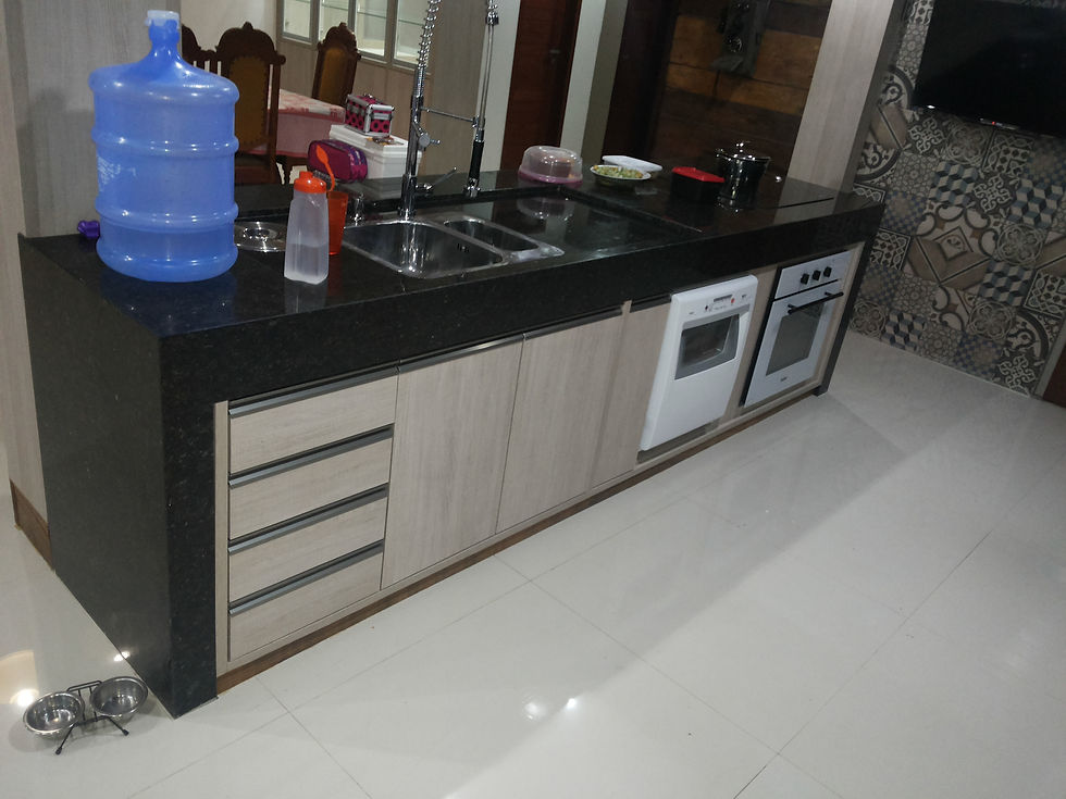Cozinha de casa de campo cor santana