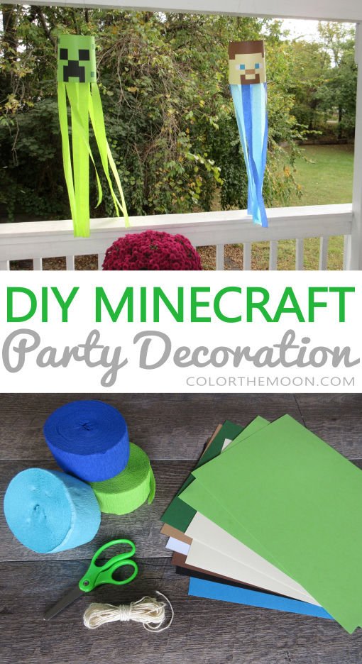 These DIY Minecraft party decoration windsocks are SO COOL and so easy to make! What a great idea for a Minecraft birthday party.