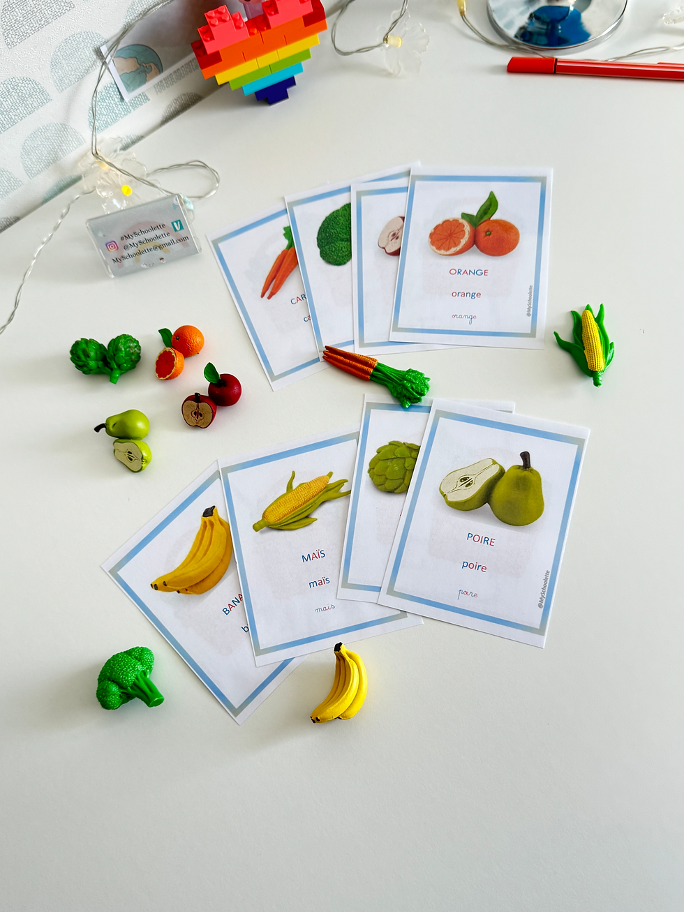 Miniature : Kit langage Montessori enfant – Fruits & légumes (figurines + cartes)