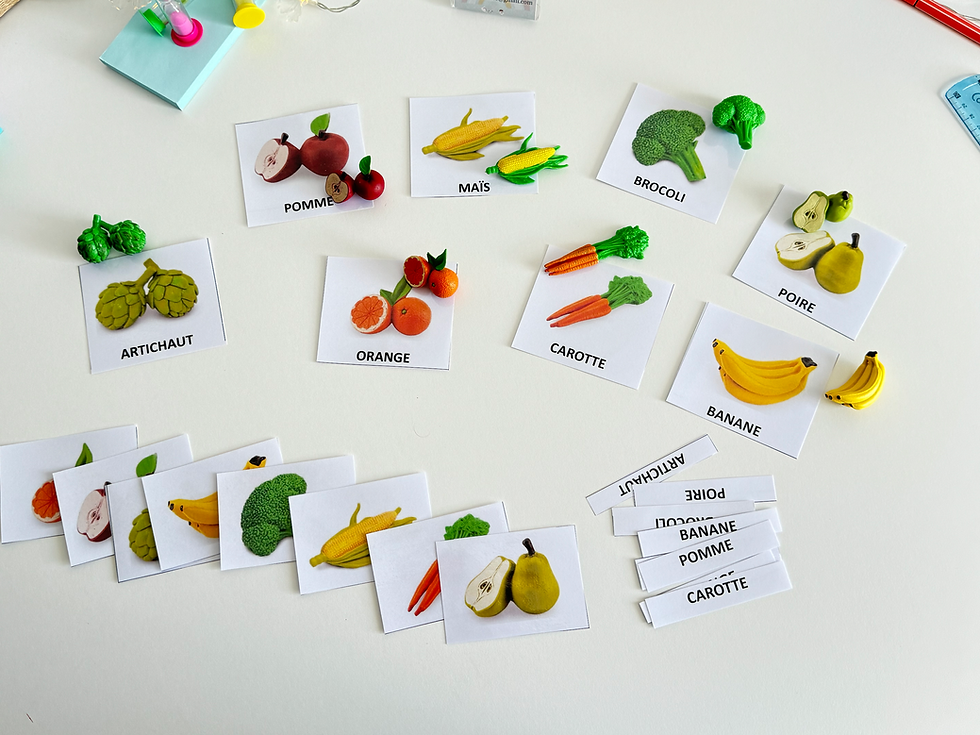 Miniature : Kit langage Montessori enfant – Fruits & légumes (figurines + cartes)