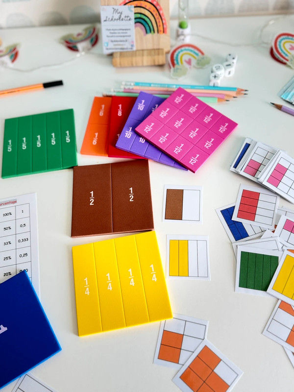 Miniature : Kit fractions Montessori enfant – Disques + cartes + repères visuels