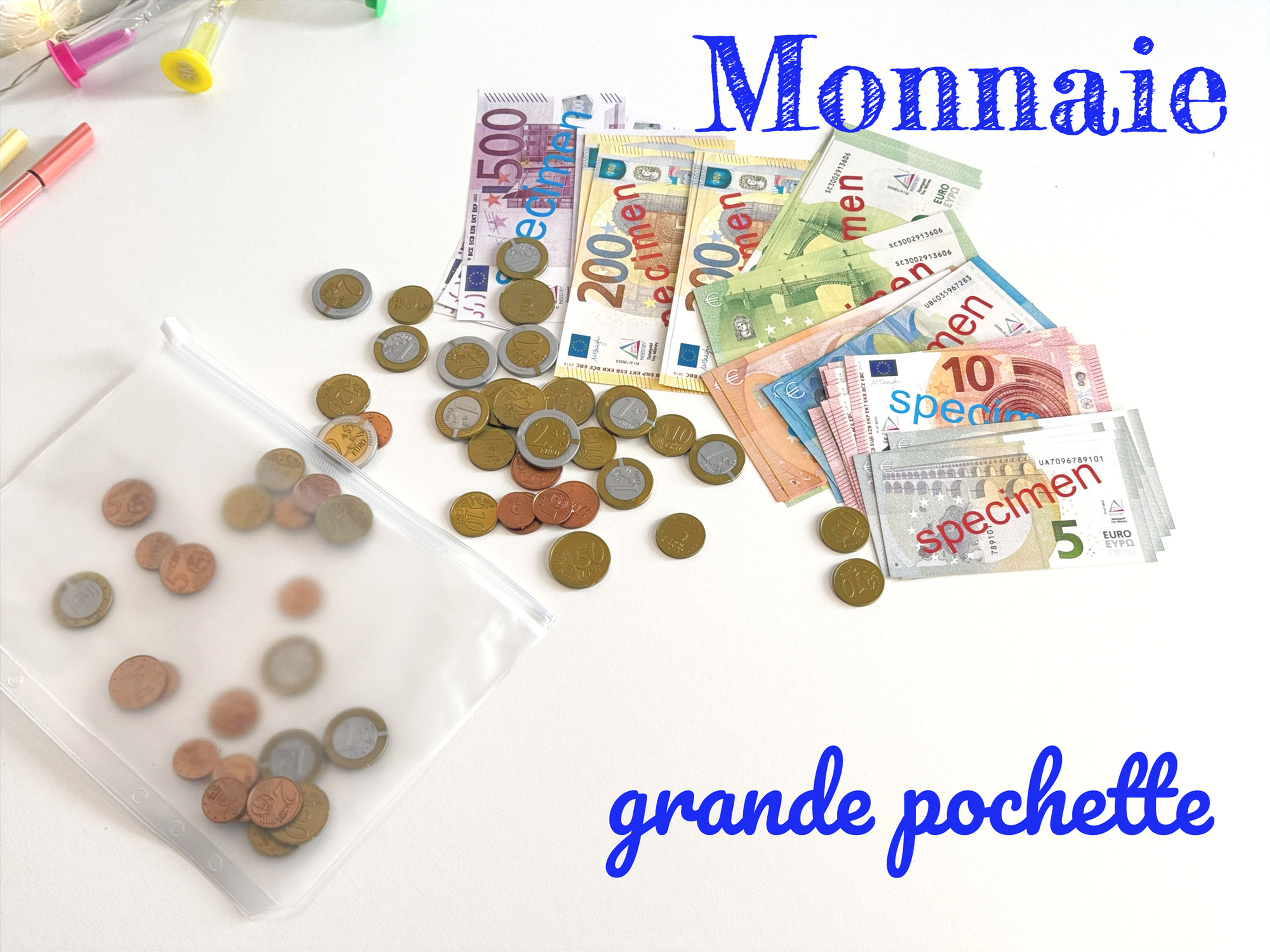 Monnaie factice euros enfant (Grande Pochette)