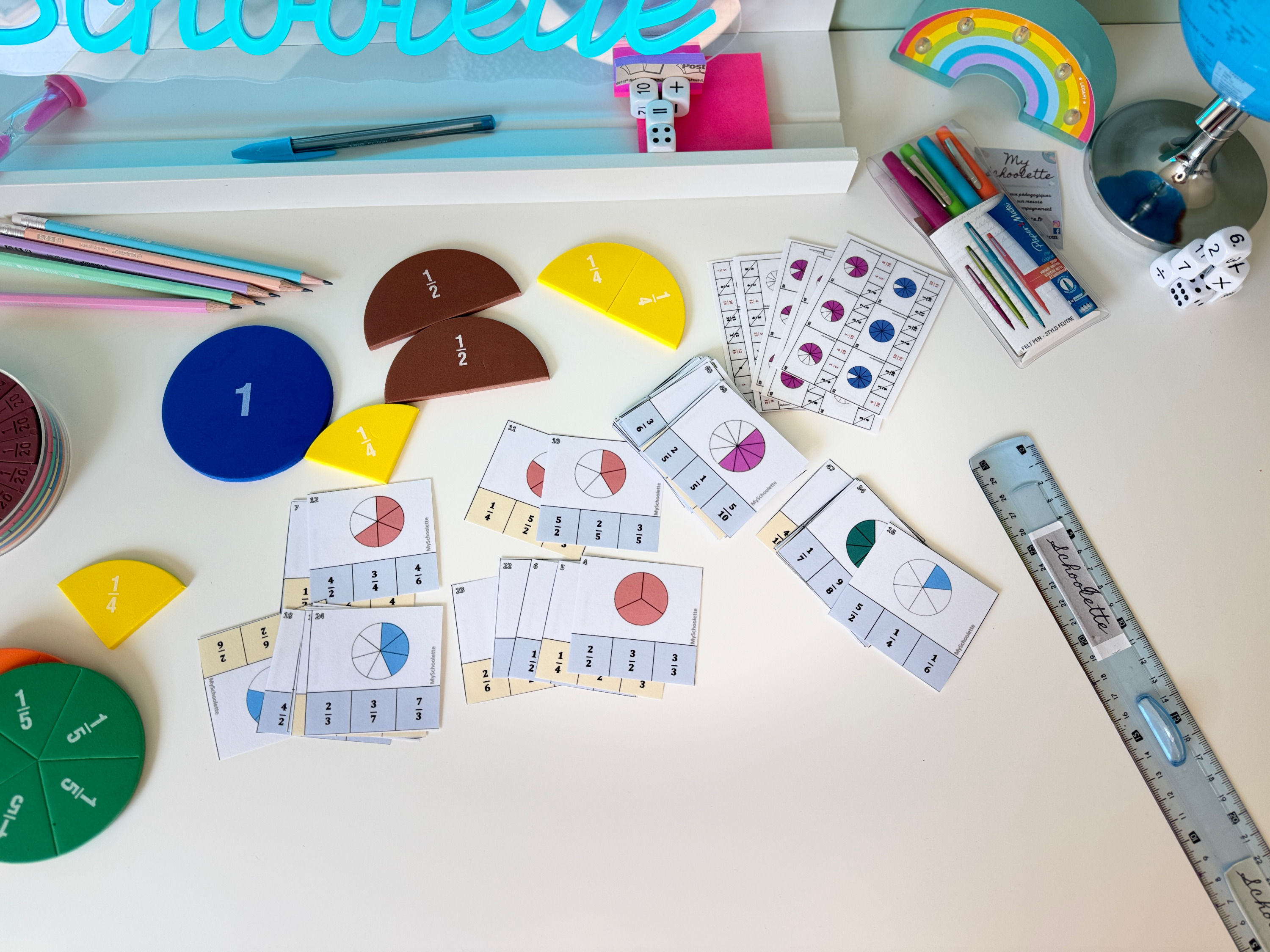 Jeu Fractions simples: Cartes à pinces Galettes et Autocorrectif