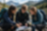 3 students on a mountain learning