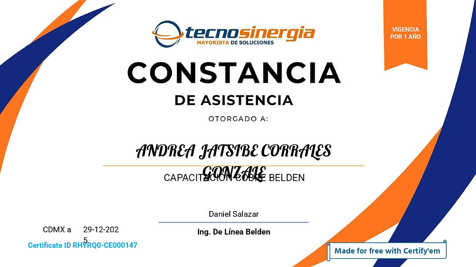Certificate for ANDREA JATSIBE CORRALES GON... for CAPACITACIÓN COBRE BELDEN_page-0001