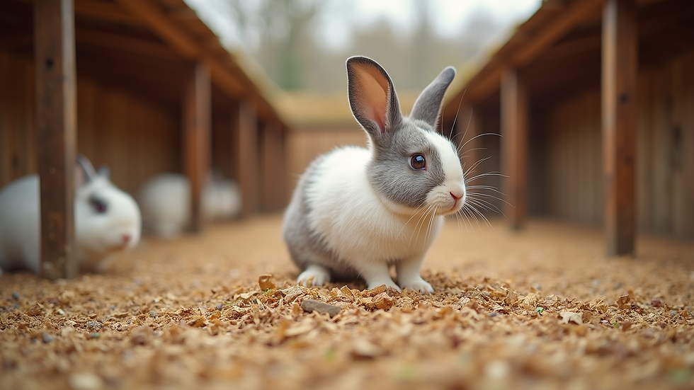 Eye-level view of a clean and spacious rabbit enclosure with natural bedding