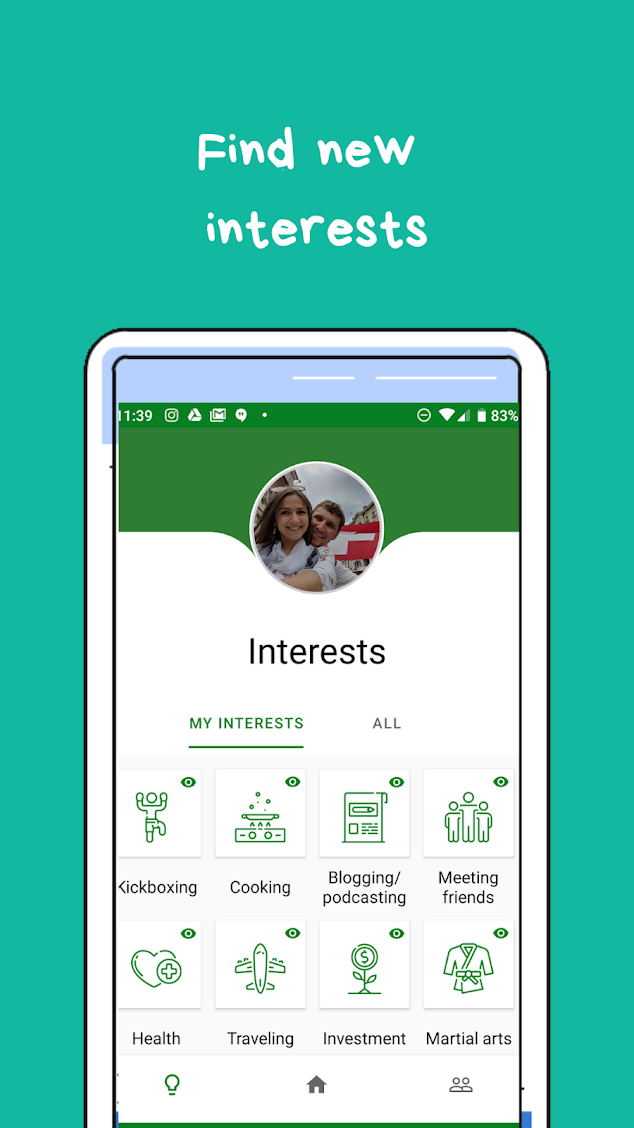 my interests tab on the app
