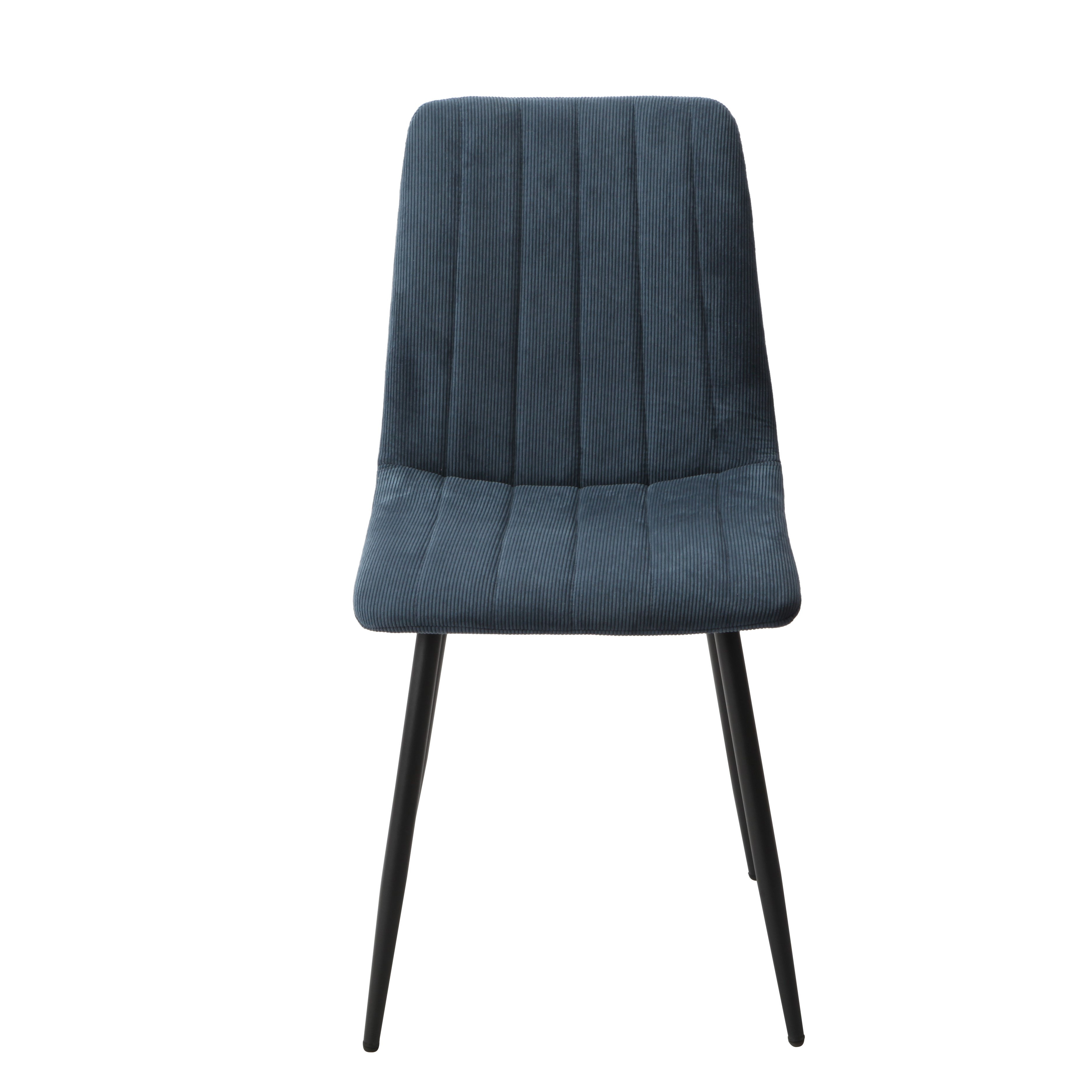 straight stitch blue cord dining chair, black tapered legs (pair)